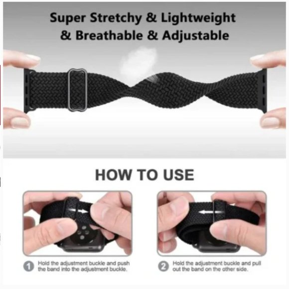 NEW Adjustable Braided Solo Loop For Apple Watch BW - Picture 2 of 3